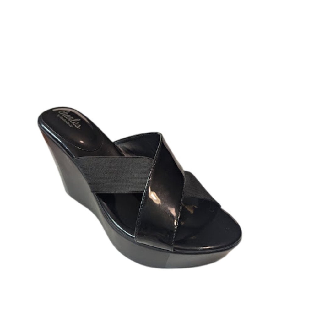 Charles by Charles David Womens Black Platform Wedge Heel Sandals Size 9 NWOB